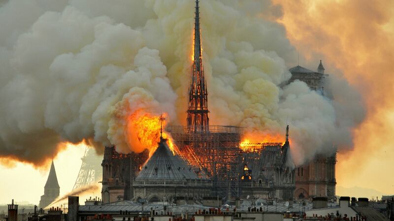 Flames and smoke rise from the blaze at Notre-Dame cathedral in Paris on April 15th, 2019. Photograph: AP/Thierry Mallet
