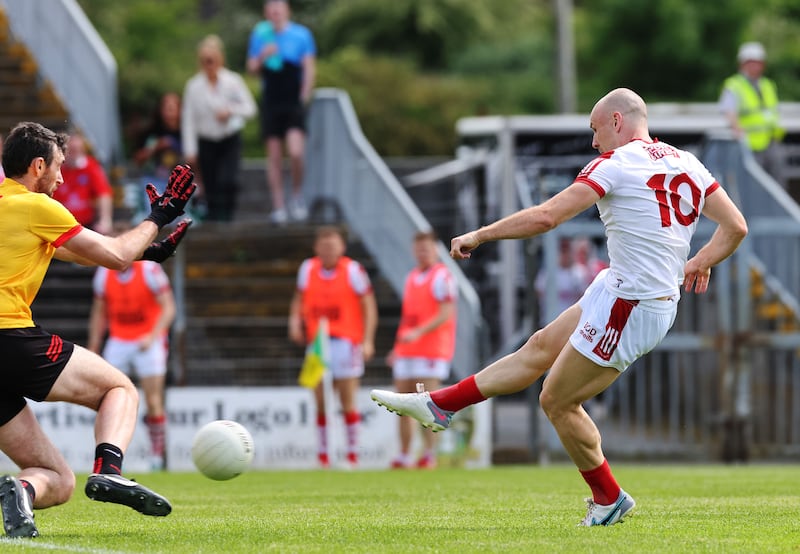 Cork's Brian O'Driscoll scores a goal in the victory over Louth at Páirc Tailteann, Navan. Photograph: Lorraine O'Sullivan/Inpho