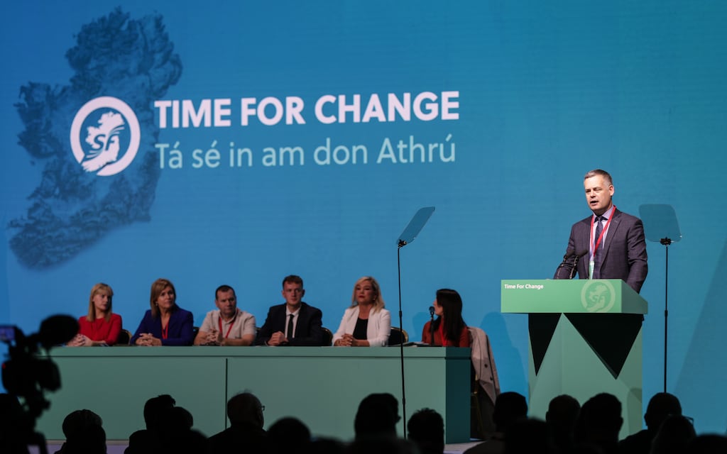 Sinn Fein finance spokesman Pearse Doherty addressing its Ard Fheis: the party has proposed a number of changes to tax policy, including measures affecting higher earners. Photograph: PA