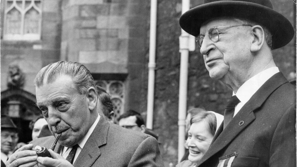 Then president Éamon de Valera and  Sean Lemass attending the Michael Collins memorial mass in The Church of the Most Holy Trinity in Dublin on June 23rd, 1969. Photograph: Paddy Whelan /The Irish Times