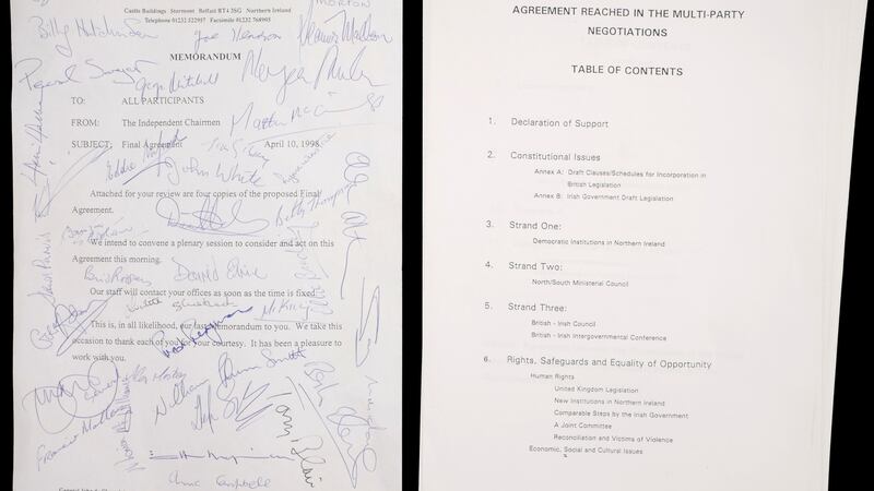 Lot 261: Original signed copy of the final draft of the Belfast (Good Friday) Agreement (€5,000-€7,000) at Whyte’s.