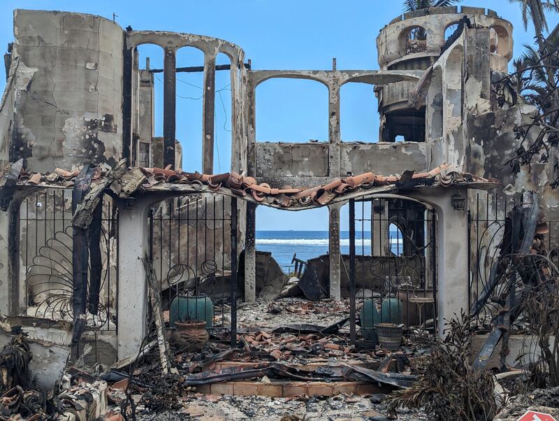 A neighbourhood destroyed by wildfires in Lahaina, on the Hawaiian island of Maui. Photograph: Philip Cheung/ New York Times