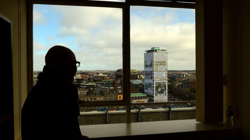 Hugh Linehan looking out from Hawkins House. Photograph: Cyril Byrne / The Irish Times