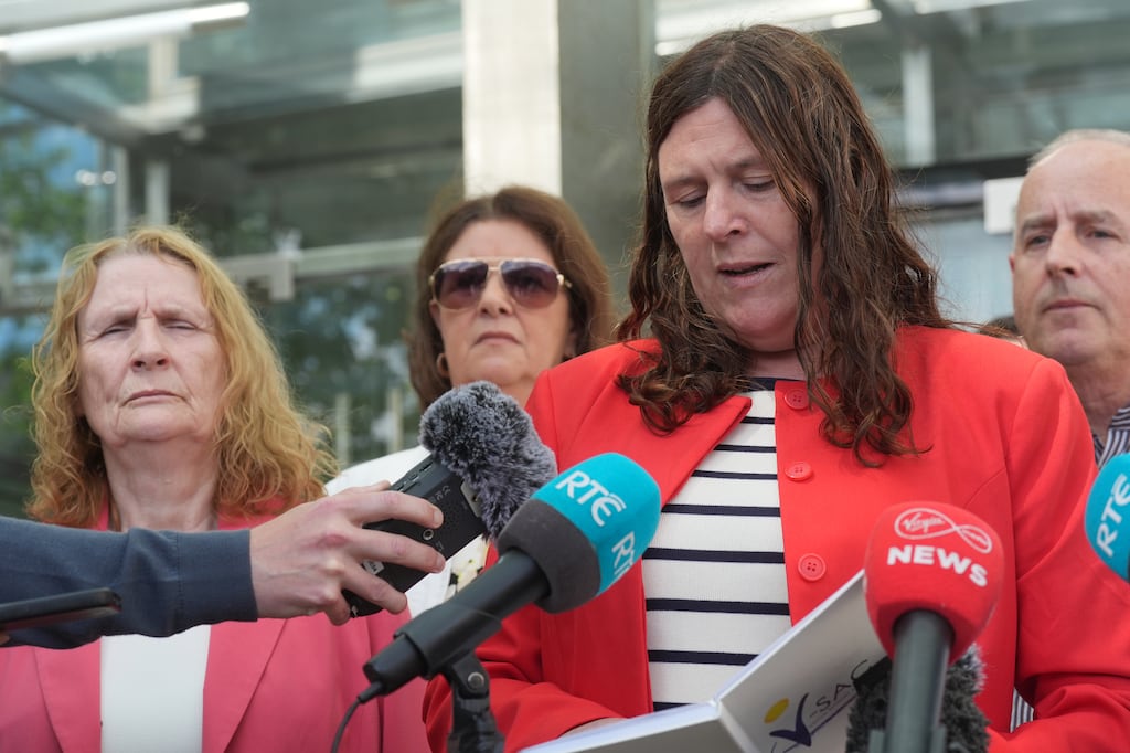 Lorraine Howard, the half-sister of Tina Satchwell, speaks to reporters outside the Central Criminal Court on Friday after Richard Satchwell was convicted of murder. Photograph: Brian Lawless/PA