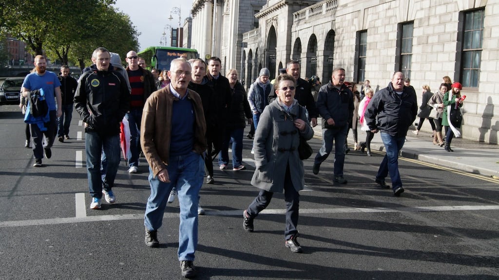 Supporters of the Irish Water protesters at the Four Courts in Dublin today after the High Court action taken by GMC. Photograph: Collins Courts