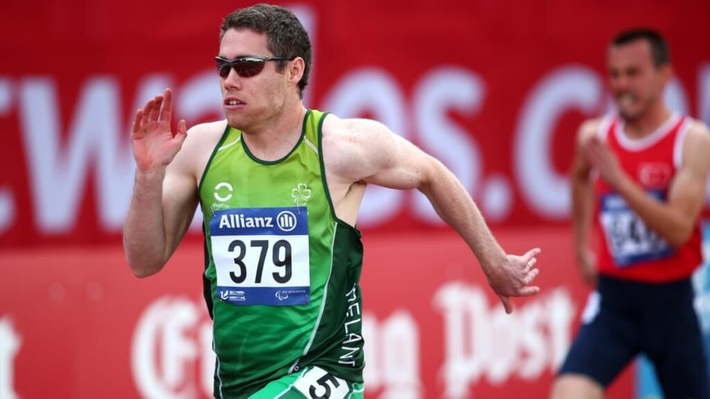 Jason Smyth claimed Ireland’s first gold medal at the IPC Athletics European Championships at Swansea University when he won the T12 100m. Photograph: Charlie Crowhurst/Getty Images