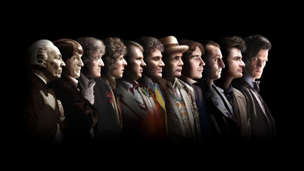 Time Lords: William Hartnell, Patrick Troughton, Jon Pertwee, Tom Baker, Peter Davison, Colin Baker, Sylvester McCoy, Paul McGann, Christopher Eccleston, David Tennant and Matt Smith as the Doctor. Montage: BBC