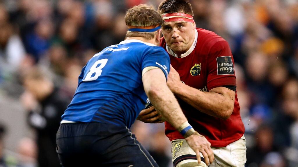 CJ Stander takes on Leinster’s Jamie Heaslip: “We are looking forward to Friday night.” Photograph: James Crombie/Inpho