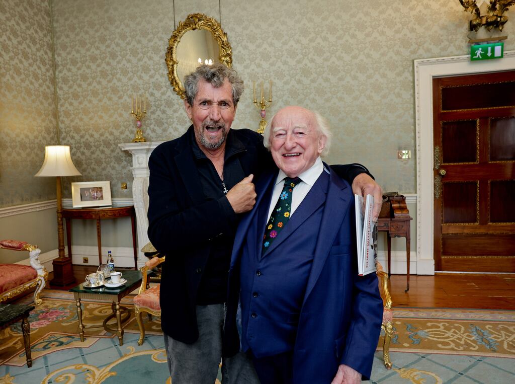 Former RTÉ journalist Charlie Bird meeting President Michael D Higgins at Áras an Uachtaráin on June 24th, 2022. Photograph: Maxwells