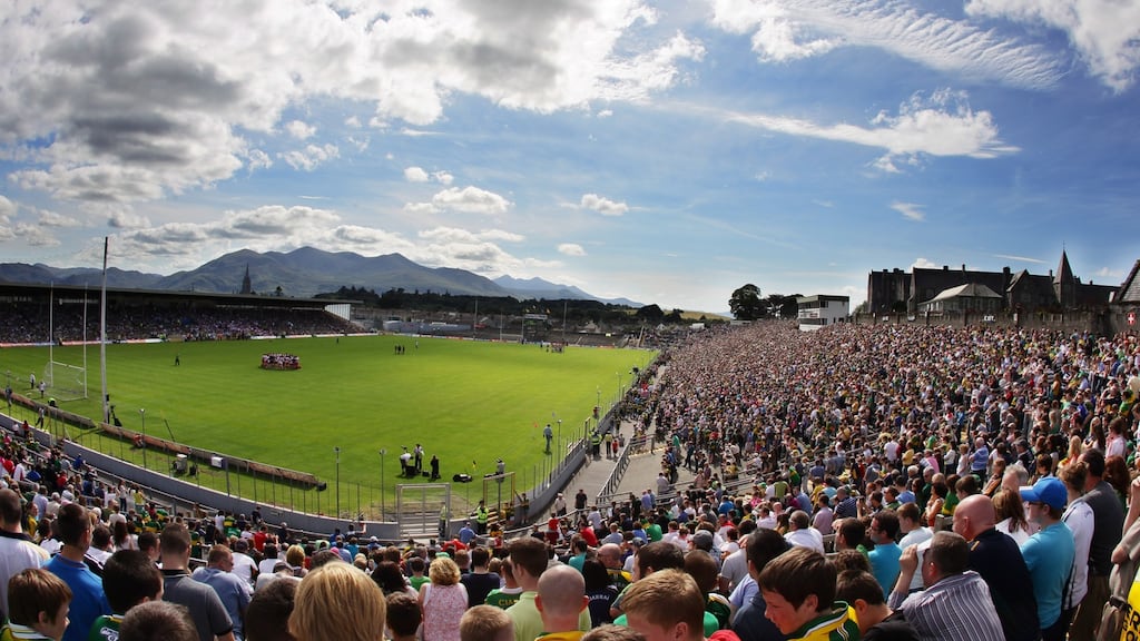 The view from the terraces at Fitzgerald Stadium in Killarney takes in the MacGillicuddy’s Reeks. Photograph: Cathal Noonan/Inpho