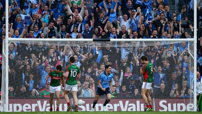 Bernard Brogan celebrates scoring a goal against Mayo in the 2015 All-Ireland semi-final replay against Mayo at Croke Park. Photograph: Cathal Noonan/Inpho