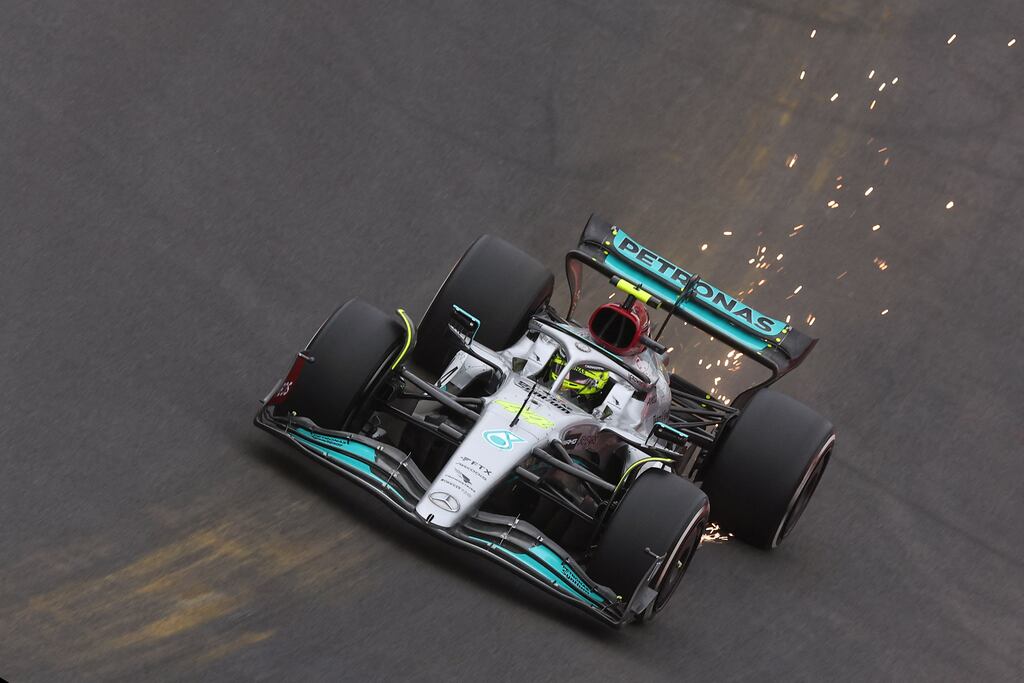 Mercedes' Lewis Hamilton competes in the second free practice for the Belgian Formula One Grand Prix. Photograph: Getty Images
