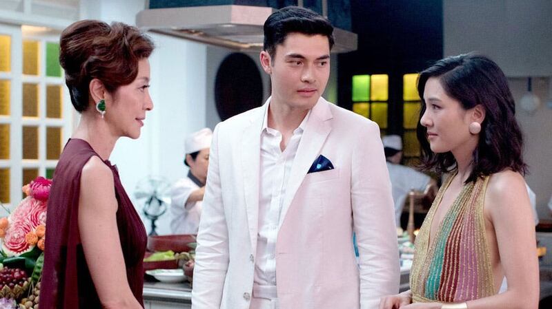 Michelle Yeoh, Henry Goulding and Constance Wu in Crazy Rich Asians