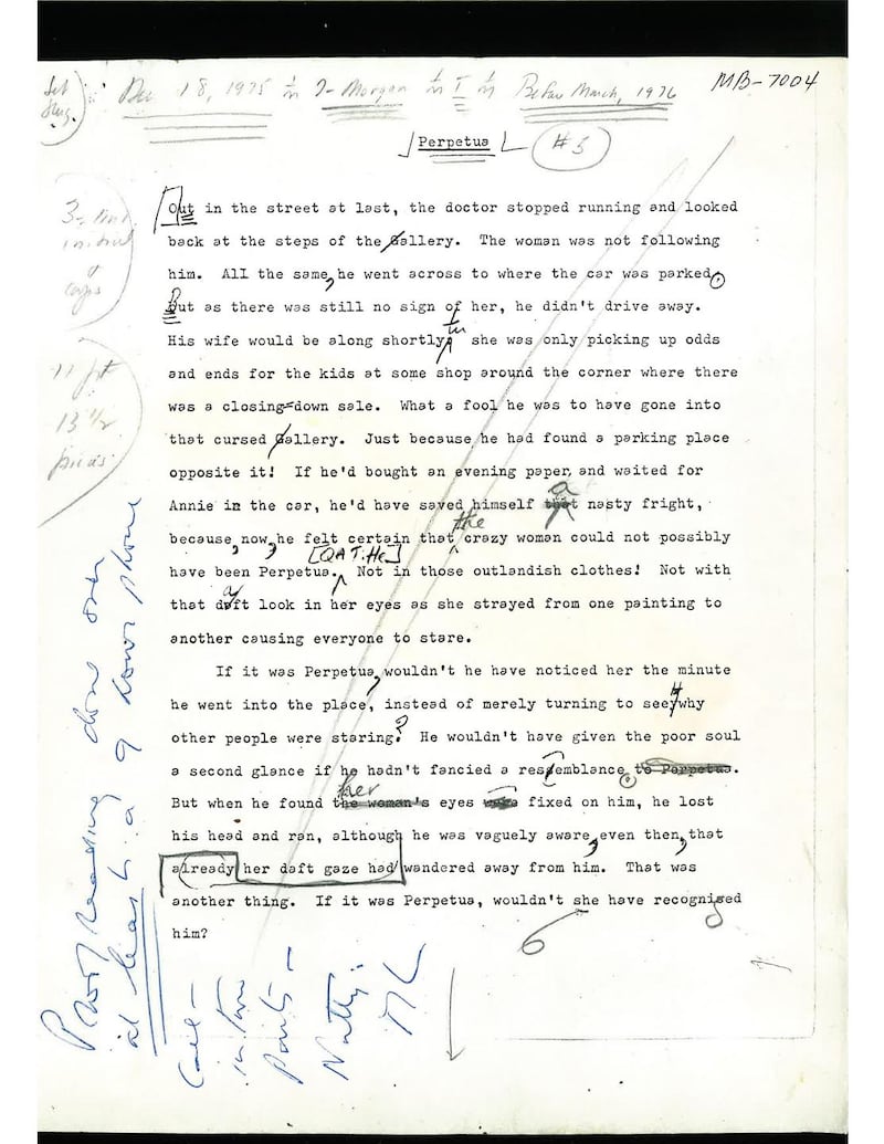 Perpetua’ © The Beneficiaries of the Estate of Mary Lavin. From the originals in the Mary Lavin Papers, UCD Library. The title had to be changed as the New Yorker had a run a story by Donald Barthelme with the same title in the June 12th, 1971 issue. It was renamed Eterna and was Lavin’s final story to be published in the magazine in 1976.