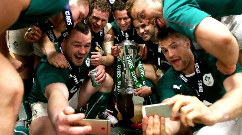Ireland players celebrate winning the Six Nations Championship in 2014. Photograph: Dan Sheridan/Inpho