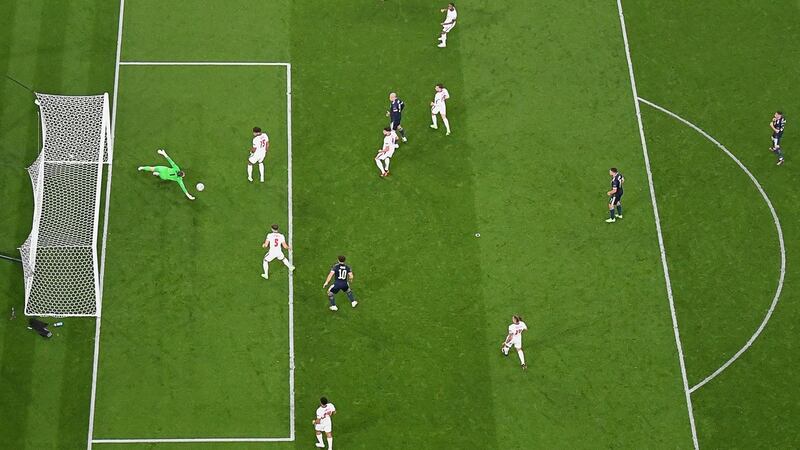 Jordan Pickford saves from Stephen O’Donnell during England’s stalemate with Scotland. Photograph: Justin Tallis/Getty/AFP