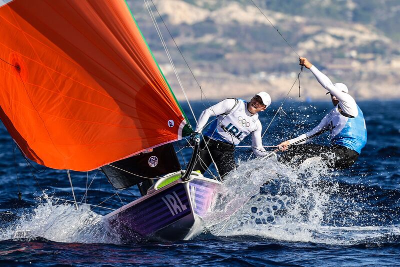 Robert Dickson and Sean Waddilove in action during Olympic Games in Marseille. Photograph: David Branigan/Oceansport/Inpho