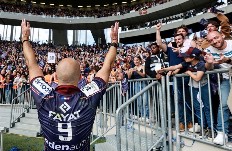 Bordeaux-Bègles player Maxime Lucu celebrates at the semi-final against Toulouse on Saturday.
Photograph: Dan Sheridan/INPHO