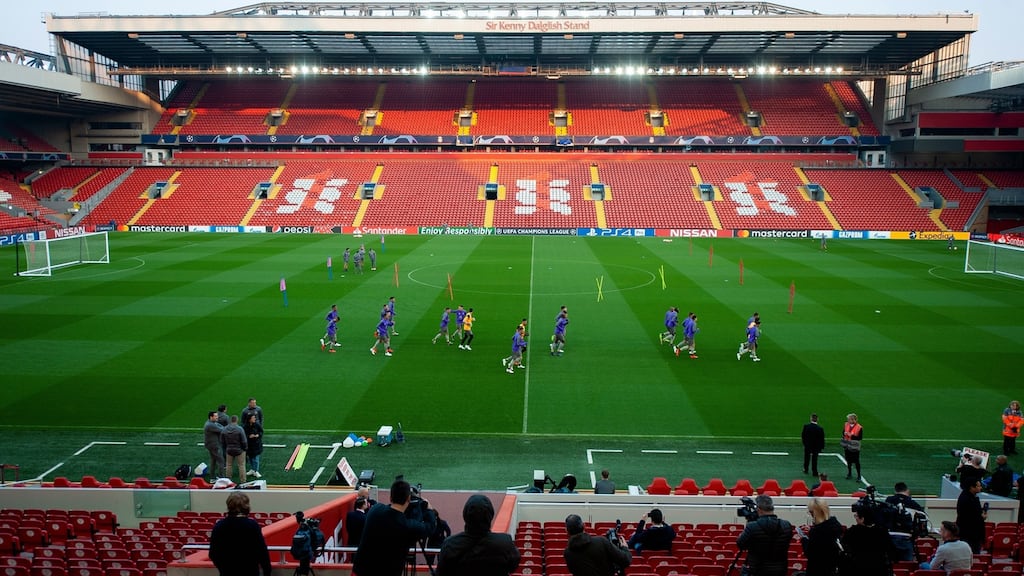 FC Porto players training at Anfield on Monday. Photograph: EPA