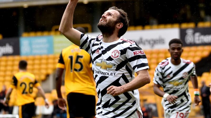 Juan Mata scored Manchester United’s second form the penalty spot. Photograph:  Rui Vieira/PA