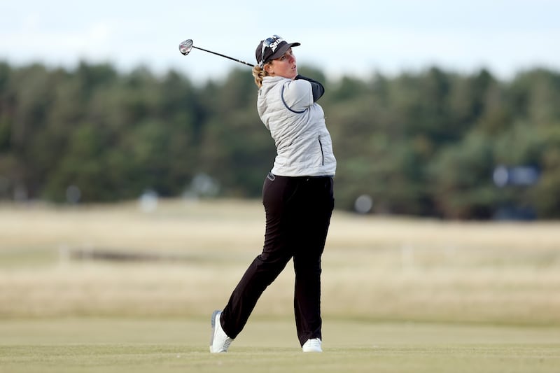 Ashleigh Buhai of South Africa plays her second shot from the 18th hole at Muirfield. Photograph: Charlie Crowhurst/Getty