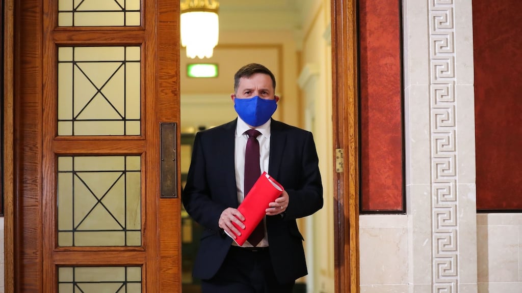Health minister Robin Swann arriving for the daily media broadcast at Parliament Buildings, Stormont, in Belfast. Photograph: Kelvin Boyes/Press Eye/PA Wire