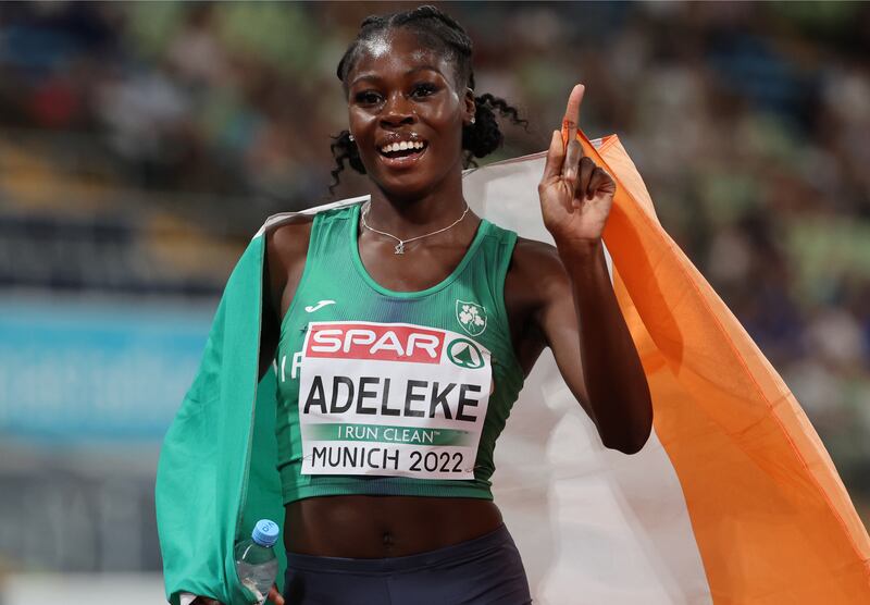 The only way is up: Rhasidat Adeleke after the women's 400 final at the 2022 European Championships. . Photograph: Morgan Treacy/Inpho