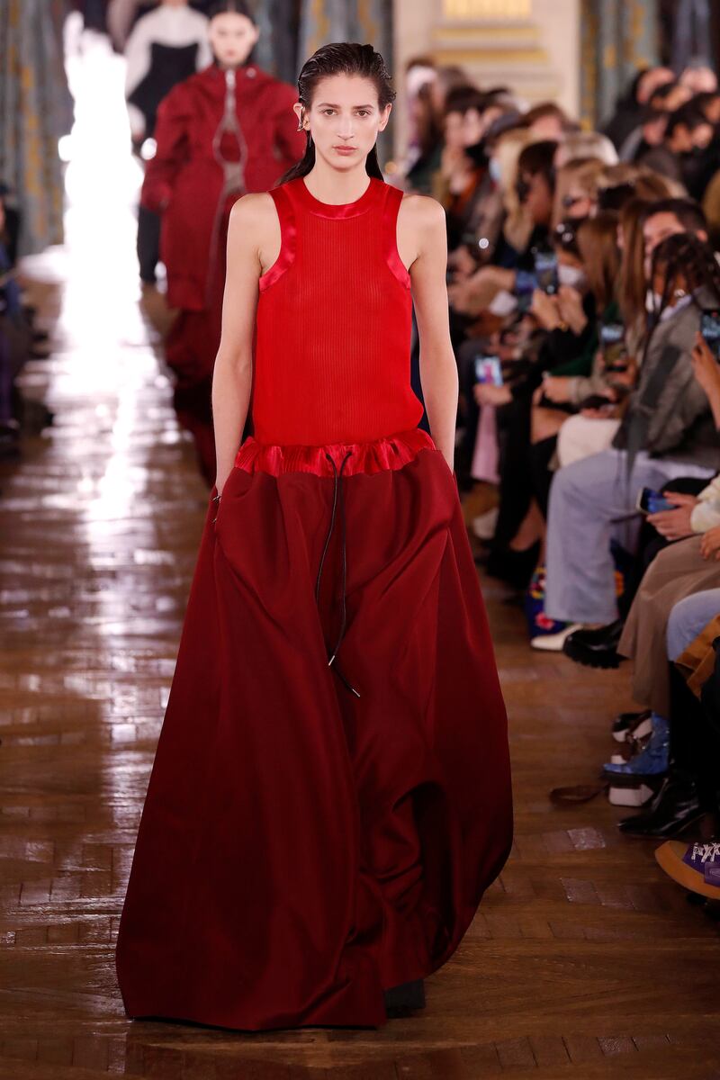 A model walks the runway during the Sacai Womenswear Fall/Winter 2022-2023 show as part of Paris Fashion Week. Photograph: Estrop/Getty Images)