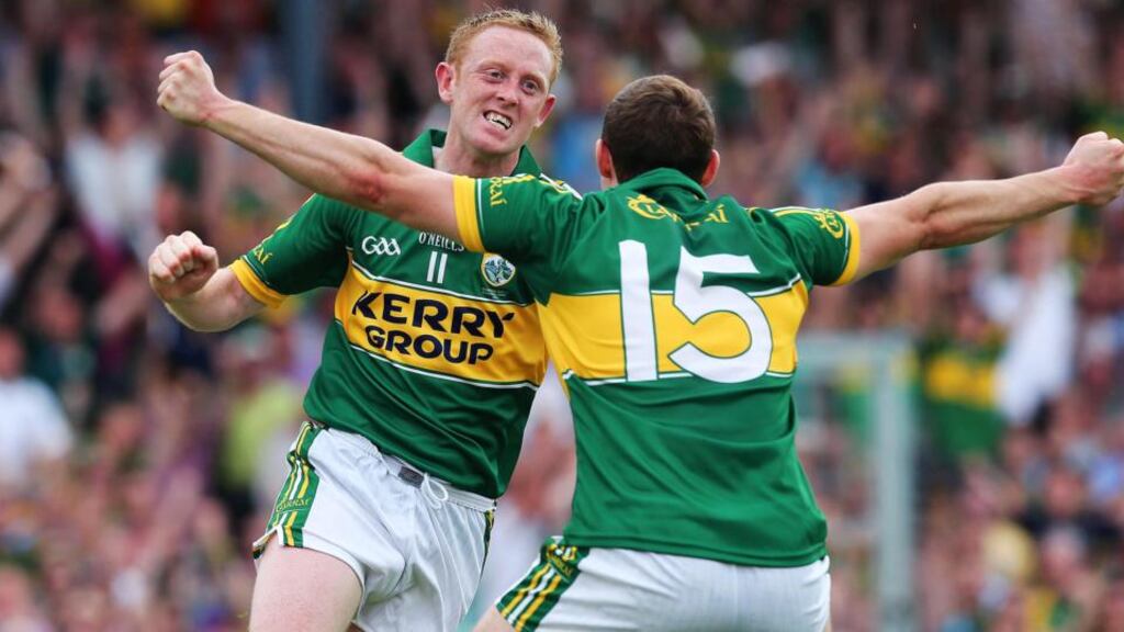 Kerry’s Colm Cooper celebrates scoring the only goal of the game against Cork at Fitzgerald Stadium in Killarne. Photograph: Lorraine O’Sullivan/Inpho