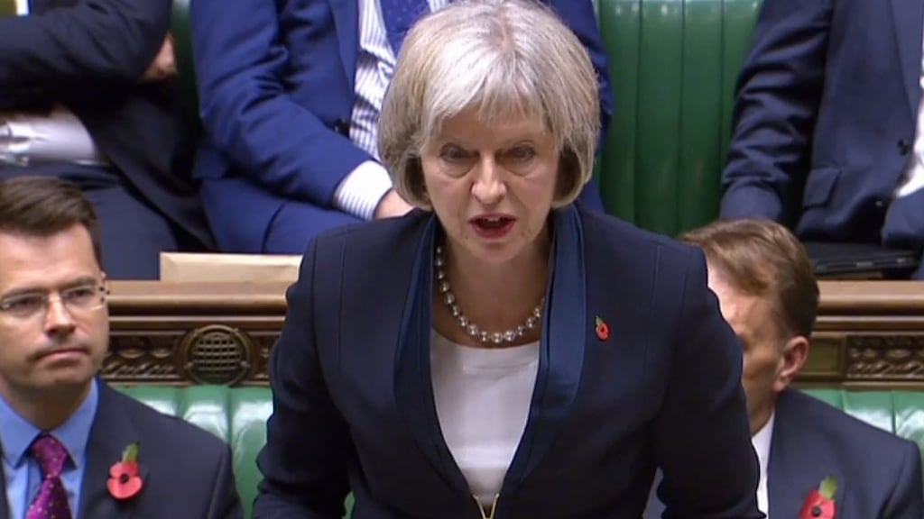 British home secretary Theresa May making a statement to members of parliament in the House of Commons about the draft Investigatory Powers Bill. Photograph: AFP/Getty Images