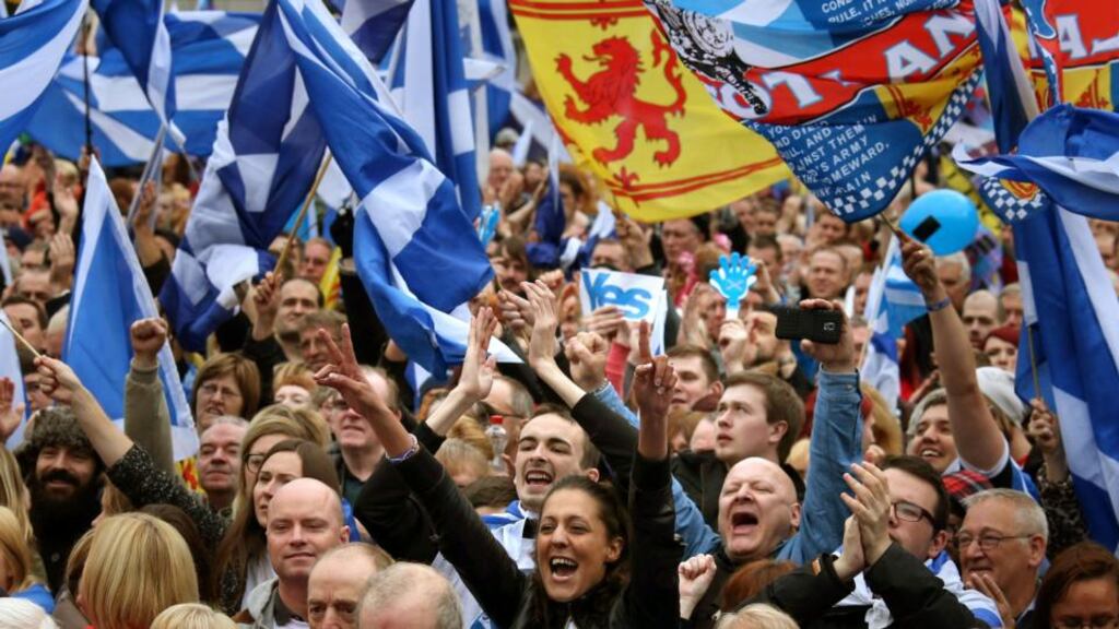 Scottish independence supporters attending the “Hope over Fear” rally in George Square, Glasgow, yesterday. Photograph: Andrew Milligan/PA Wire