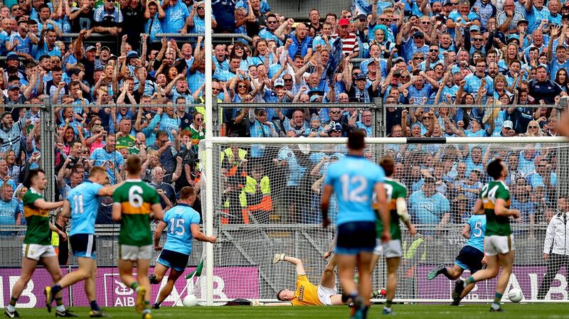 Dublin’s Jack McCaffrey scores the first goal of the drawn game. Photograph: Inpho/Ryan Byrne