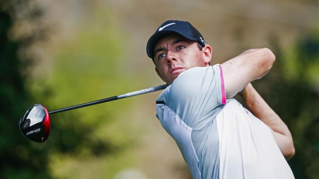 Rory McIlroy of Northern Ireland hits his tee shot on the fourth hole during the second round of the Tour Championship at East Lake Golf Club in Atlanta, Georgia. Photograph: Tannen Maury / EPA