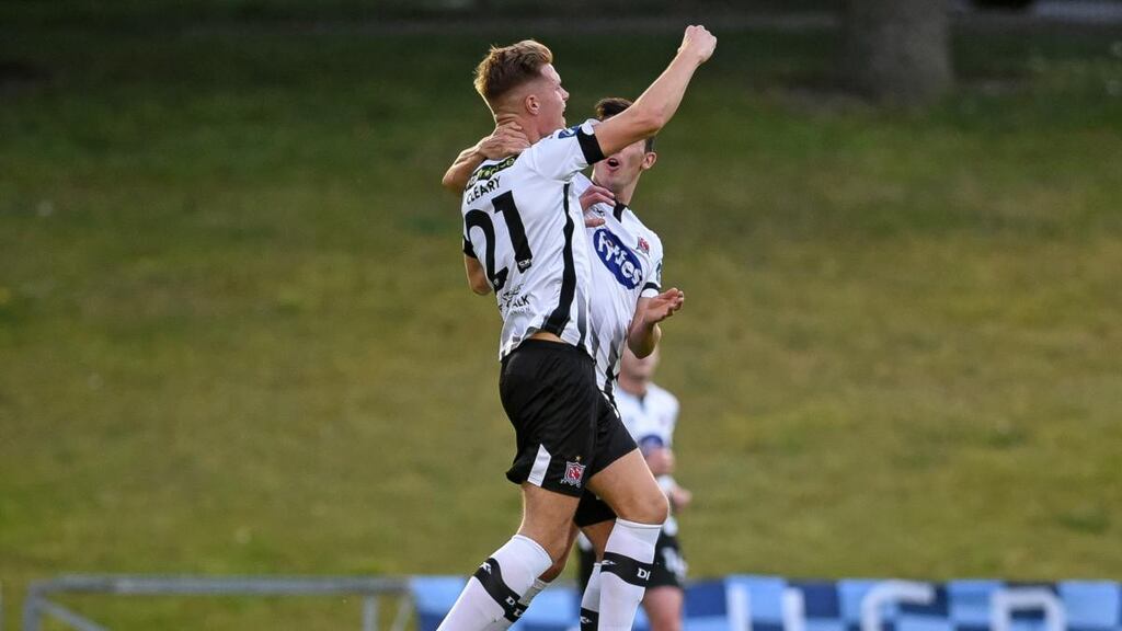 Dundalk’s Daniel Cleary celebrates scoring their first goal in the SSE Airtiricity League Premier Division game against UCD at the UCD Bowl. Photograph: Ciarán Culligan/Inpho