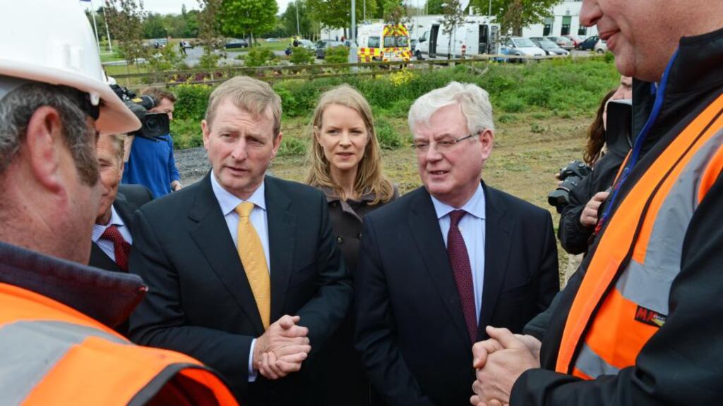 The Taoiseach Enda Kenny and Tánaiste Eamon Gilmore at the launch of Construction 2020 at Abbotstown, Co Dublin, on Wednesday. Photograph: Eric Luke/The Irish Times