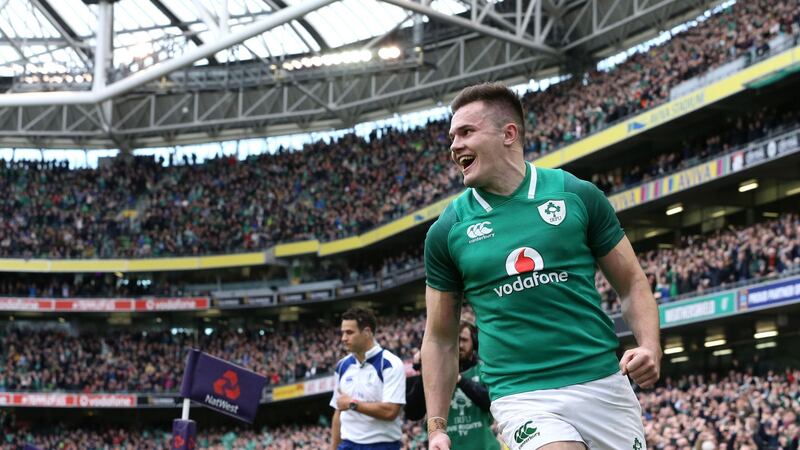 Ireland’s Jacob Stockdale has scored six tries in four Six Nations appearances. Photograph: Brian Lawless/PA