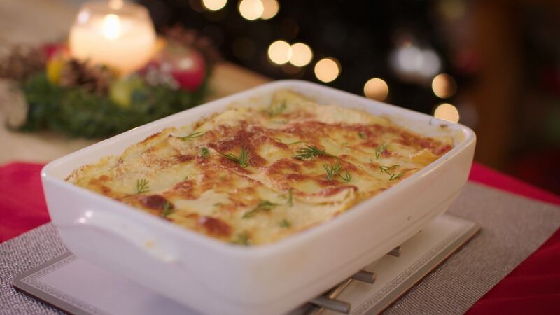 Seafood lasagne, with hake, smoked haddock and prawns