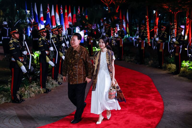South Korea's president Yoon Suk Yeol and first lady Kim Keon Hee arrive for the gala dinner during the 43rd Asean Summit in Jakarta last September. Photograph: Mast Irham/AFP via Getty Images