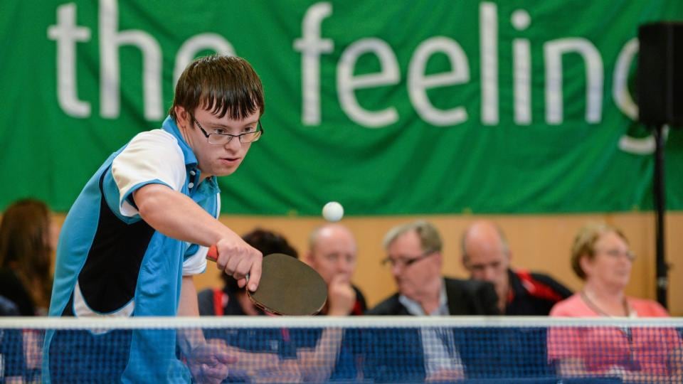 Eastern Region athlete Alexander Abbott from Blackrock in Co Dublin competing in the Division 3 table tennis game. Photograph: Diarmuid Greene/Sportsfile