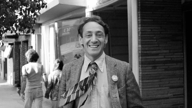 Gay right champion Harvey Milk in front of his castro Street Camera Store circa 1977. In 1978 Milk was shot dead along with Mayor George Moscone by a former city supervisor. Photograph:  Dan Nicoletta