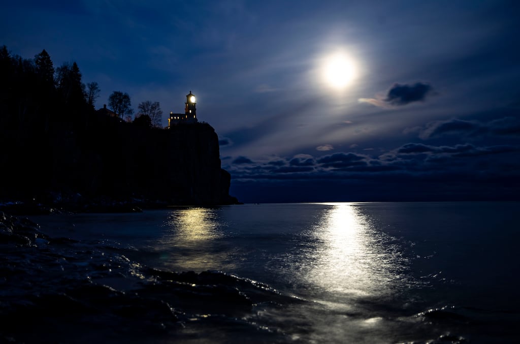 Split Rock Lighthouse, which is lit each year for about two hours and 15 minutes to honour the lives of the men who died aboard the Edmund Fitzgerald. Photograph: Alex Kormann/Star Tribune via Getty Images