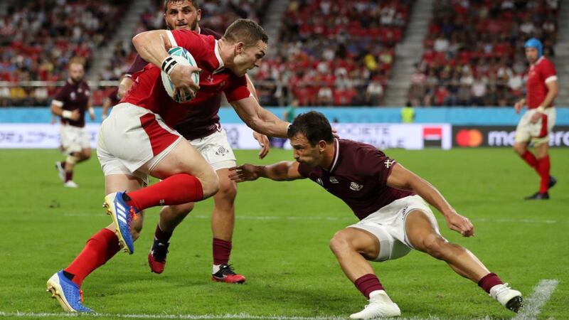 George North scores the sixth Welsh try in Toyota City. Photograph: Mike Hewitt/Getty