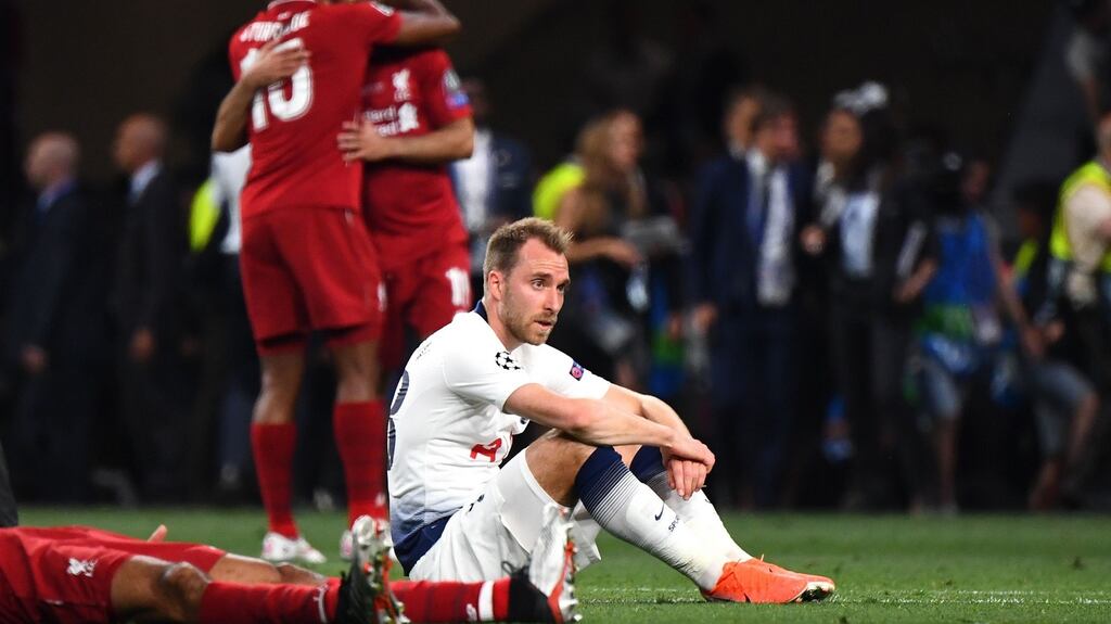 Tottenham Hotspur’s Christian Eriksen reacts to their defeat to Liverpool in the Champions League final. Photo: Gabriel Bouys/Getty Images