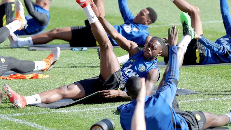 New Manchester United signing Aaron Wan-Bissaka training at the WACA. Photograph: Richard Wainwright/EPA
