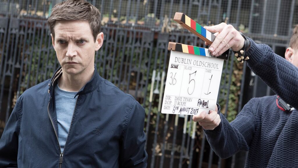 Co-writer and star Emmet Kirwan gets in character on the set of Dublin Oldschool, currently filming in the capital.
