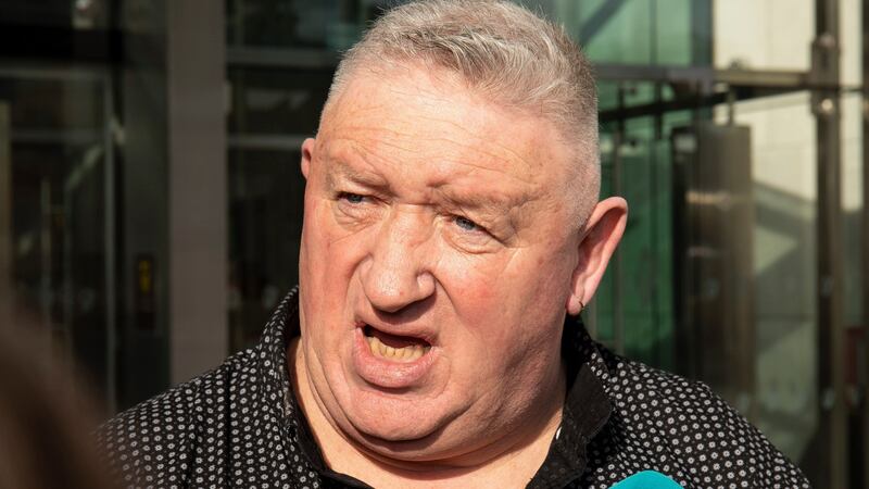 Patrick Cusack (56), one of the injured parties in the Michael Shine case, speaking to media outside court on Monday. Photograph: Collins Courts