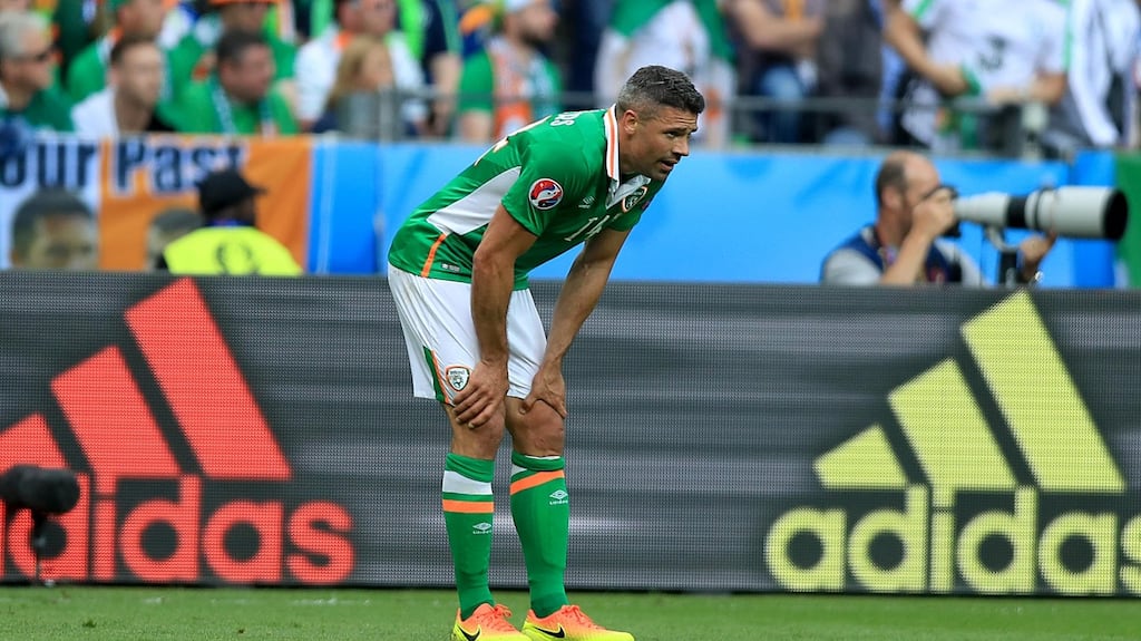 Jonathan Walters takes a breather during the game against Sweden at Stade de France. Photograph: Donall Farmer/Inpho