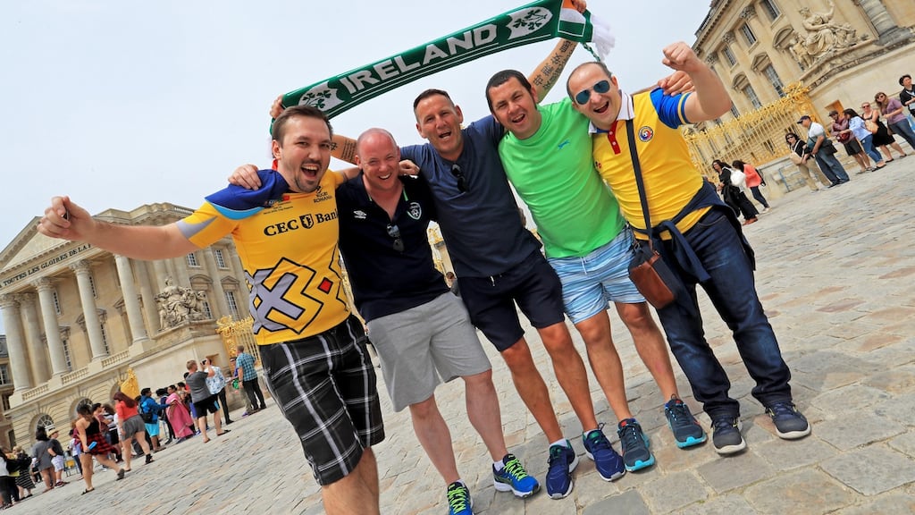 Irish and Romanian soccer fans in Versailles ahead of Euro 2016. File photograph: ©INPHO/Donall Farmer