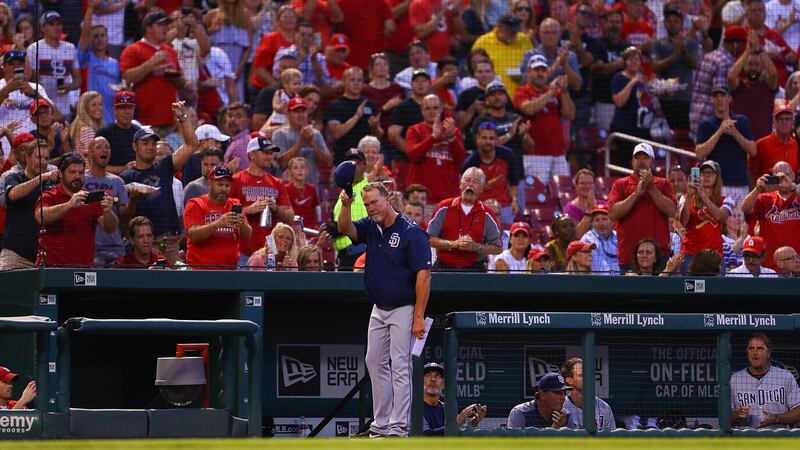 Mark McGwire was most recently a coach at the San Diego Padres. Photo: Dilip Vishwanat/Getty Images