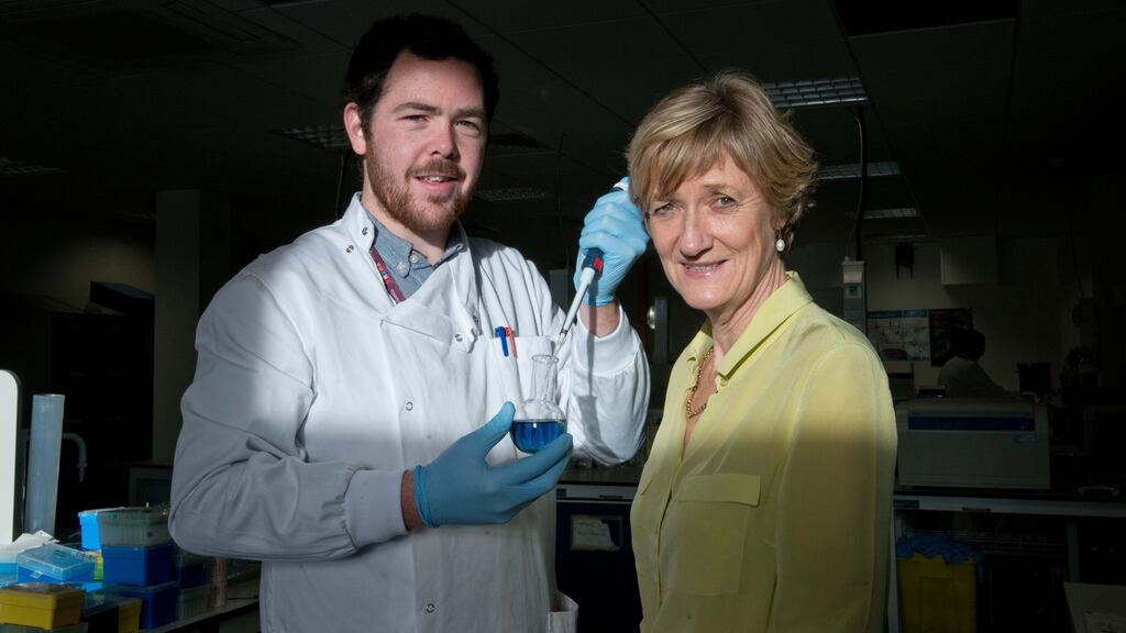 Dr Jacinta Kelly with postgraduate Colin Kenny at the labs at the National Children’s Research Centre, Crumlin in Dublin. Photograph: Brenda Fitzsimons